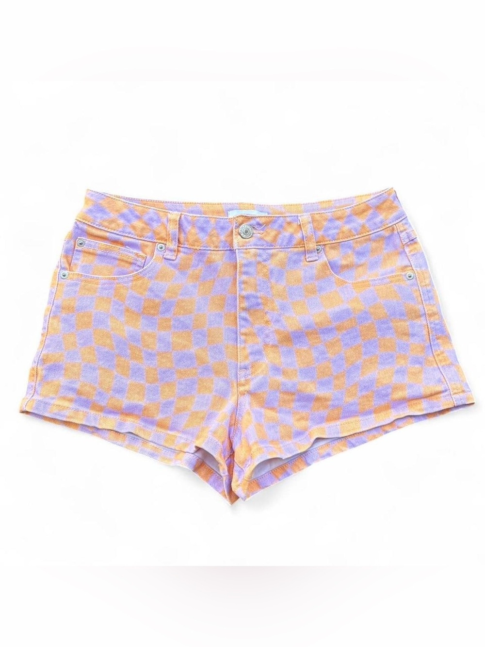Forever 21 jeans purple + orange checkered shorts